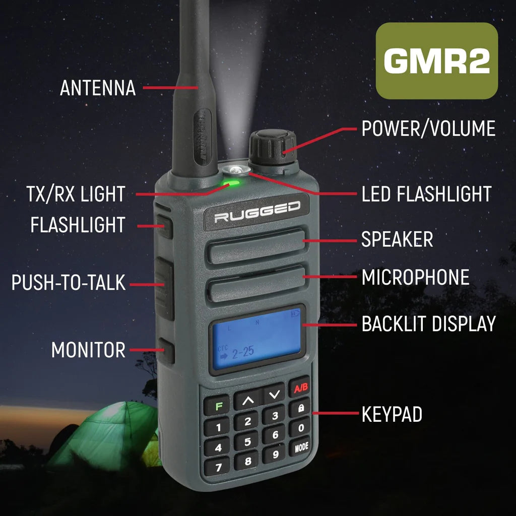 BUNDLE - Rugged GMR2 GMRS and FRS Two Way Handheld Radio with Hand Mic
