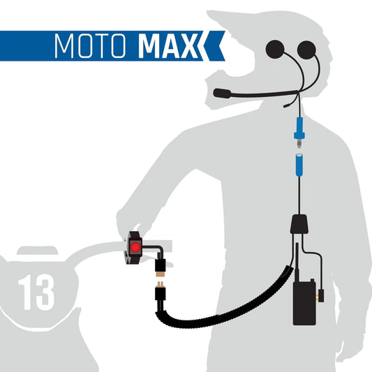 MOTO MAX Kit with Radio, Helmet Kit, Harness, and Handlebar Push-To-Talk