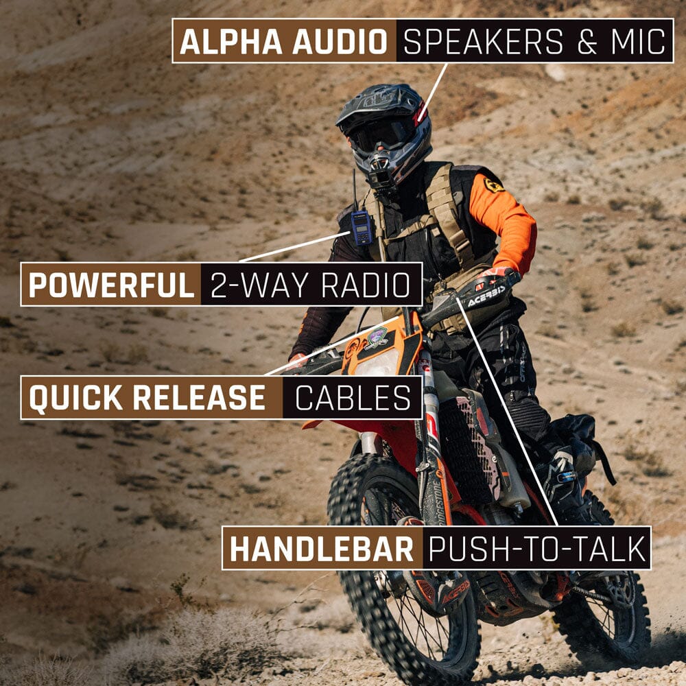 MOTO MAX Kit with Radio, Helmet Kit, Harness, and Handlebar Push-To-Talk