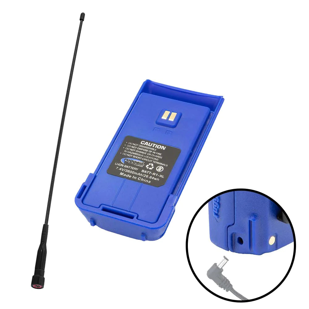 BUNDLE - Long Range Upgrade for Rugged R1 Handheld Radios - Antenna and XL Battery